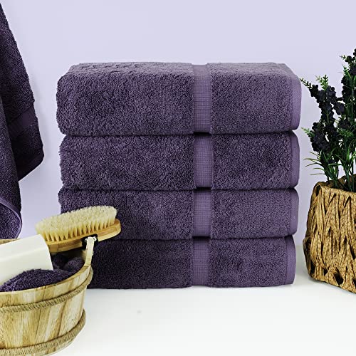 Chakir Turkish Linens 4 Piece Bath Towel Set, 100% Cotton Luxury Turkish Towels for Bathroom, Soft Absorbent Bath Towels, 27 x 54 Inches, Plum - color: Plum