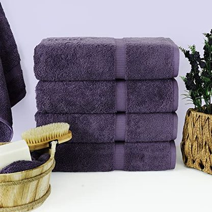 Chakir Turkish Linens 4 Piece Bath Towel Set, 100% Cotton Luxury Turkish Towels for Bathroom, Soft Absorbent Bath Towels, 27 x 54 Inches, Plum - color: Plum