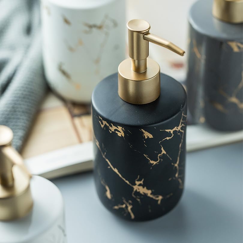 Soap Dispenser Black and Gold,300ml/10 Oz Luxurious Hand Soap Bottle with Plastic Pump Gold,Ceramic Liquid Soap Dispenser for Bathroom, Kitchen, Dish Soap,Lotion,Liquid Soap - color: Black