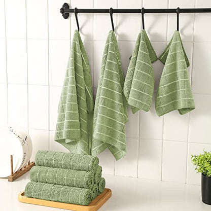 Puomue Microfiber Kitchen Towels and Dishcloths Set, 26 X 18 Inch and 12 X 12 Inch, Set of 12 Bulk Lint Free Dish Towels for Drying Dishes, Olive Green - color: Olive Green