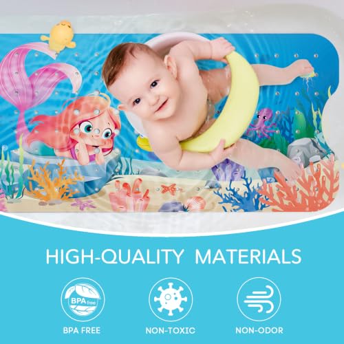 SHUCHING Mermaid Bath Mat for Tub Non Slip-40x16 Inch | Baby Bathtub Mat for Kids & Toddler Mold Free, Long Shower Mat for Inside Shower with Suction Cup, Machine Washable - color: Mermaid