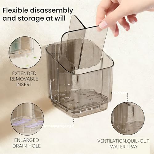 Toothbrush Holder Wall Mounted, 3 Slot Detachable Organizer with Divider and Toothpaste Holder for Electric and Manual Toothbrushes, Makeup Brush in Bathroom (Gray)