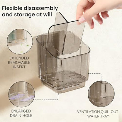 Toothbrush Holder Wall Mounted, 3 Slot Detachable Organizer with Divider and Toothpaste Holder for Electric and Manual Toothbrushes, Makeup Brush in Bathroom (Gray)