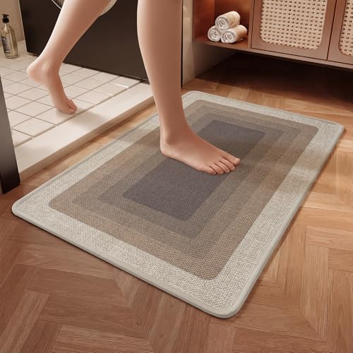 Bath Mat Non Slip,Quick Dry Bathroom Rug Under Door,20"x32",Brown | Absorbent Washable Rubber Backing Bath Rug Shower Mat Bathroom Floor Mat for Sink Bathtub Beside Shower Entrance - color: Grid Brown, size: 20" x 32"