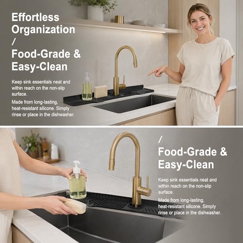 33 Inch sink splash guard Silicone Splash Guard Mat for Faucet, Narrow Edge Water Barrier for Kitchen Sink And Bathroom Washbasin (Black) (Black)