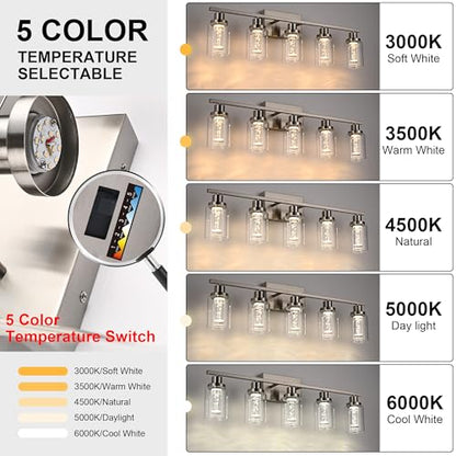 MELUCEE 5-Light Modern LED Vanity Lights for Bathroom Brushed Nickel | 5CCT Dimmable Bathroom Vanity Light Fixtures with Crystal Bubble Clear Glass Shade,3000K-6000K, Built-In LED Chips - color: Brushed Nickel, size: LED-5 Lights