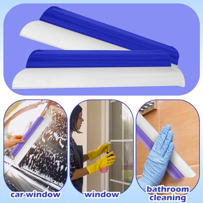 2 Pack 14 Inch Car Drying Squeegee Blue Longer Silicone Water Squeegee Window Shower Blade Automotive Squeegees Flexible Auto T-bar Rubber Squeegees for Car Windshield Glass Bathroom Wash Tool - color: Blue