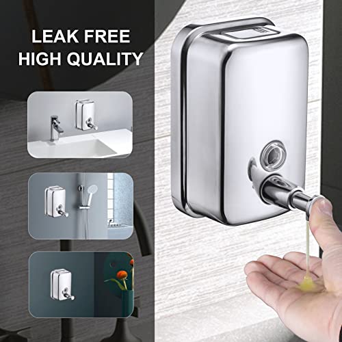 Commercial Soap Dispenser Wall Mount Stainless Steel, 17 fl.oz. | 500ml Manual Liquid Pump Rust-Proof Leak Free for Bathroom - size: 17 fl oz