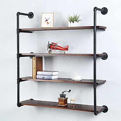 Industrial Pipe Shelves With Wood Planks,Rustic Pipe Shelving Wall Shelf | Metal Pipe Solid Pine Wood,Easy to Assemble,Wooden Board Thickness 0.78 In,For Bar Farmhouse Kitchen Office Bathroom,Bedroom - color: 4-layer, size: 42in