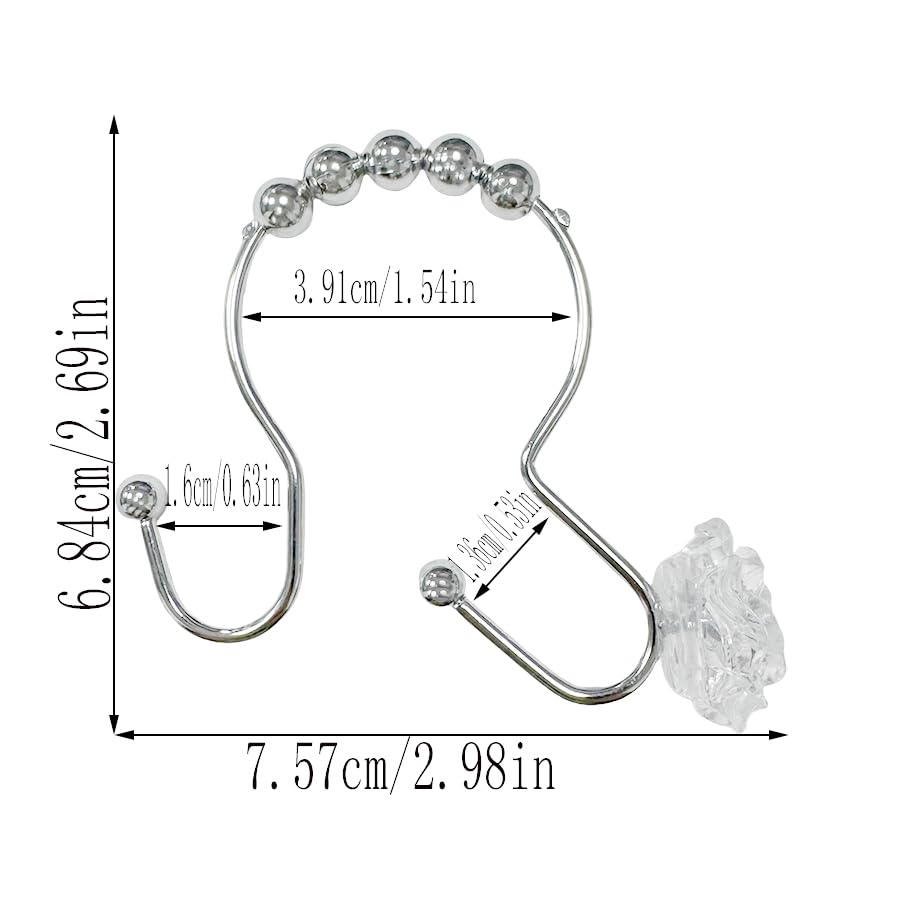 12pcs Rose Shower Curtain Hooks Rings, Double Glide Shower Curtain Rings Stainless Steel Rustproof Home Decor Accessories