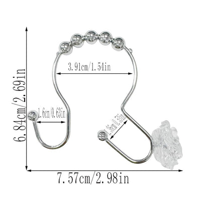 12pcs Rose Shower Curtain Hooks Rings, Double Glide Shower Curtain Rings Stainless Steel Rustproof Home Decor Accessories