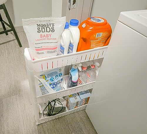 Slim Rolling Storage Cart - Narrow Slide Out Shelving Utility Cart - Mobile Storage for Laundry, Bathroom, Kitchen & Between Washer and Dryer (Black, 3 Tier) - color: Black