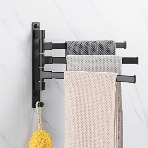 Swivel Hand Towel Bar Bathroom Swing Hanger Towel Rack Holder Matte Black Finish, Wall Mounted, 3-Arm - size: 3-Arm