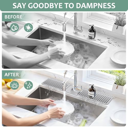 24 Inch Upgraded Draining Mat Folding faucet Mat for Bathroom Sink Splash Guard 7° Slope with Button Lock Water Draining Pad for Kitchen Bathroom Bar(Light Grey) - color: Light Grey