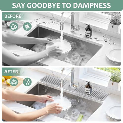 24 Inch Upgraded Draining Mat Folding faucet Mat for Bathroom Sink Splash Guard 7° Slope with Button Lock Water Draining Pad for Kitchen Bathroom Bar(Light Grey) - color: Light Grey