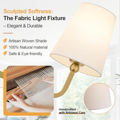 MOKATNG Bathroom Light Fixtures, 3-Light Brushed Gold Vanity Lights, Bathroom Lighting Fixtures Over Mirror with Flared White Fabric Shade, Modern Wall Sconces for Living Room Hallway - color: Brushed Gold & White Shade