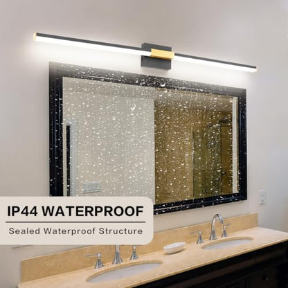 SOLFART Bathroom Lighting Fixtures Over Mirror 48 Inch: Black and Gold Dimmable Vanity Light, Built-in Dimmer, Thickened Aluminum Body, 360 Degree Rotation, ETL IP44 - color: Black Gold-6000K, 5-Step Brightness Control, size: 48 inch