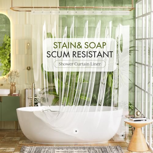 Bathway Shower Curtain Liner, Clear Shower Curtain Liner 72x 80 PEVA Waterproof Shower Curtain Liner Plastic with 3 Magnets and 12 Rustproof Metal Grommets, Lightweight Long Shower Liner for Bathroom - color: 1a-clear, size: 72"W x 80"L (Pack of 1)