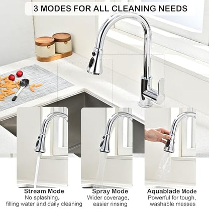 Universal Kitchen Faucet Head Replacement Chrome,ABS Plastic | 3 Modes(Stream,Spray and Double Blade Spray),Pull Down Nozzle with 17-Adapter for Moen,Delta,Kohler,American Standard Faucet - color: Polished Chrome
