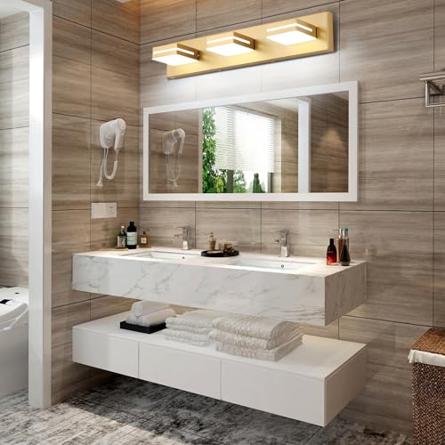 SineRise LED Modern Bathroom Vanity Light Fixtures, Modern Acrylic Bathroom Wall Lighting Fixtures Over Mirror, 3-Light, 24-Inch, Gold, 100%-0% White - color: Gold, 100%-0% White, size: 3-Light, 24-Inch
