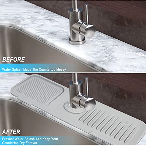 Sink Splash Guard Silicone Sink Faucet Mat Sink Accessories | for Kitchen, Bathroom, Sink Sponge Holder (Grey) - color: Gray