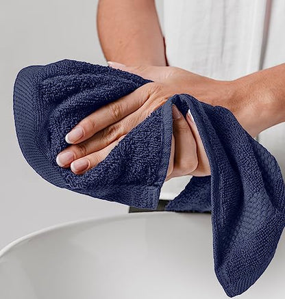 White Classic Luxury Cotton Washcloths 13x13 Inch - 650 GSM Turkish Cotton | Hotel, Spa, Bathroom Face Towel | 12 Pack, Navy Blue - color: 14: Navy Blue