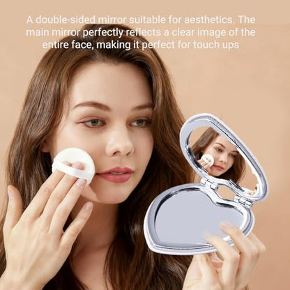 Portable Makeup Mirror Double-Sided - 1 Pcs Daily Beauty Tool, Purse Accessory - color: Heart