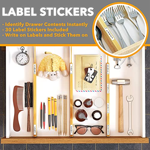 SpaceAid Bamboo Drawer Dividers with Labels, Kitchen Adjustable Drawer Organizers, Expandable Organization for Home, Office, Dressers and Bathroom, 6 Dividers (17-22 in) - size: Long (17-22 in)