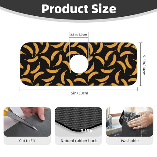 Yellow Banana Black Kitchen Sink Splash Guard Faucet Mat Super Absorbent Fast Drying Mat Sink Gadgets-Fast Drying Pad Sink Mat For Kitchen Bathroom (15" X 5.5" ) - color: Banana