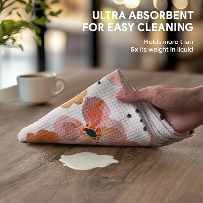 RECYCO Waffle Kitchen Towel Set of 2 - Quick Dry Microfiber Sustainable Dish Towels - Ultra Absorbent Reusable Cleaning Tea Towels - Lightweight Hand Towels,16”x 28”, Blossom Breeze - color: Blossom Breeze