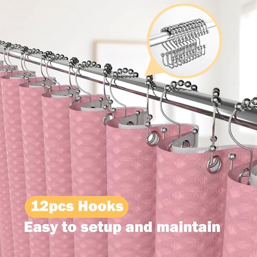 25 PCS Pink Bathroom Accessories Set丨Shower Curtain Bathroom Accessory | All-in-One Kit with Shower Curtain,rug,Trash Can,Toothbrush Holder,Toilet BrushSoap Dispenser,Toothbrush Cup,etc for Home - color: Pink