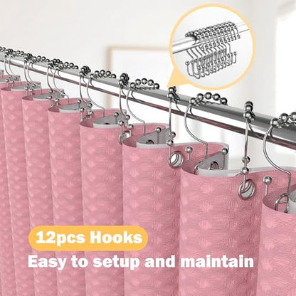25 PCS Pink Bathroom Accessories Set丨Shower Curtain Bathroom Accessory | All-in-One Kit with Shower Curtain,rug,Trash Can,Toothbrush Holder,Toilet BrushSoap Dispenser,Toothbrush Cup,etc for Home - color: Pink