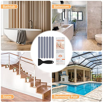 Non Slip Bathtub Stickers, 24 PCS Shower Stickers for Safety Bathroom Tubs, Bathtub Non Slip Stickers and Adhesive Decals Scraper for Bath Tub, Shower Floor, Stairs, Ladders(Grey) - color: Grey