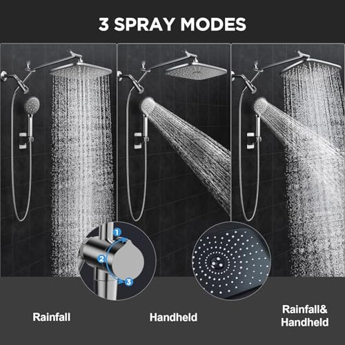 Veken Gunmetal Gray 11.8" High Pressure Shower Head with Handheld, Durable | Handheld Shower with Multi Spray Modes, Rainfall Combo with 15" Metal Extension Arm, Detachable Dual Shower, Bathroom Decor - color: Gunmetal Gray