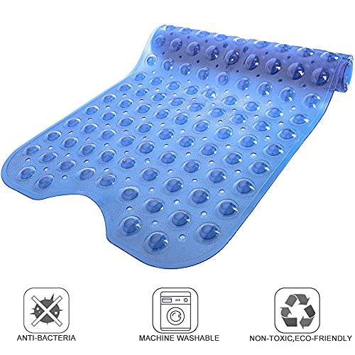 Anti Slip Extra Long Bathtub and Shower mat 39" x 16", Wet Floor Non-Slip for Elderly & Kids Bathroom, 30% Longer Bathtub Mats, 200 Suction Cups, Drain Holes, Machine Wash (Pure Blue) - color: Pure Blue