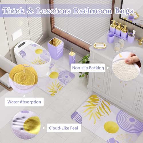 Bathroom Set - 27PC Bathroom Sets with Shower Curtain and Rugs, Purple Bathroom Set, Bathroom Accessory Set, Trash Can, Toilet Brush & 3 PC Soap Dispensers - color: Purple, size: Bath Set+Boho Shower Curtain+Bath Rugs