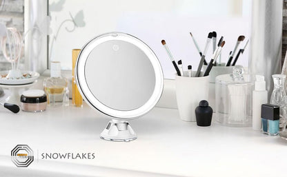 Snowflakes 10x Magnifying Lighted Makeup Mirror with Lights, Suction Cups, and 360° Swivel – Touch Control, 3 Light Modes – Ideal for Home, Bathroom Vanity, and Travel