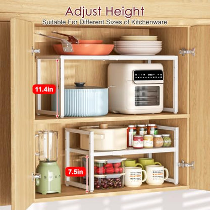 Expandable Kitchen Storage Shelves,100LBS Heavy Duty Metal Shelving Unit For Pot Pans Appliance,Adjustable White Small Shelf Rack Organizer For Kitchen Countertop Under Cabinet Closet Garage Pantry - size: 10.24"D x 23.82"W x 11.41"H