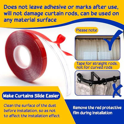13 Ft Rod Tape - Smooth and Silent Sliding Accessories for Drapery Rings - Hard Surface - Wide - Make Curtains Slide Easier - size: 13ft