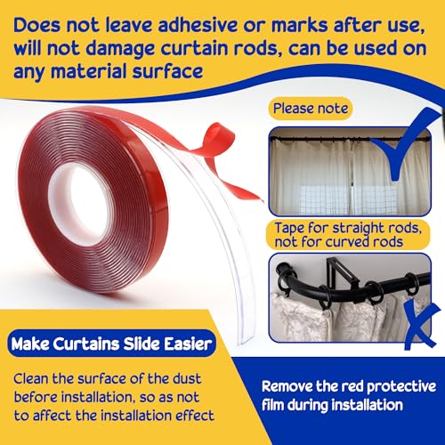 105 Ft Rod Tape - Smooth and Silent Sliding Accessories for Drapery Rings - Hard Surface - Wide - Make Curtains Slide Easier - size: 105ft