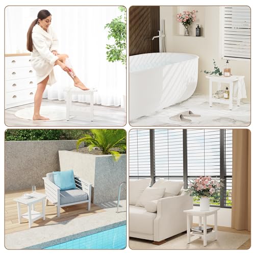 HIPS Shower Benches for Inside Shower, Shower Stool with Space-Efficient Storage Shelf, Waterproof Shower Chair Seat for Spa Bathroom(White) - color: White