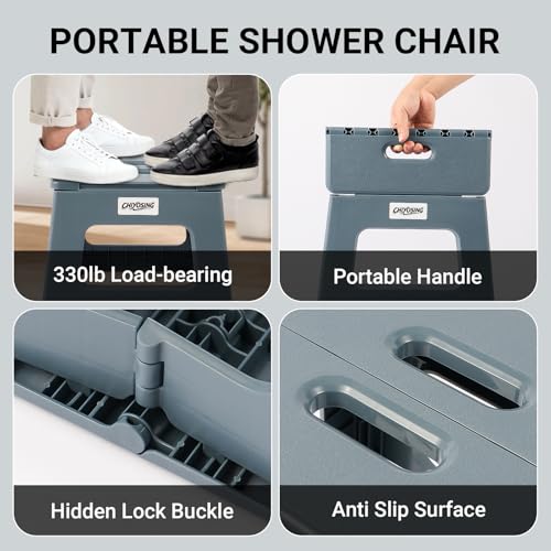 Foldable Bath Shower Safety Chair Seat, 17.7" High Anti-Slip Bench Bath tub Stool for Elderly or Seniors (Blue) - color: Blue