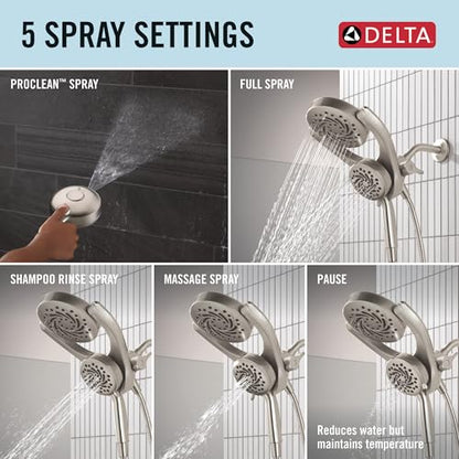 Delta 5-Setting HydroRain 2-in-1 Dual Shower Head with ProClean Spray, Brushed Nickel High Pressure Shower Head with Handheld Spray, 1.75 GPM Flow Rate, Satin Nickel 75419SN - color: Spotshield Brushed Nickel
