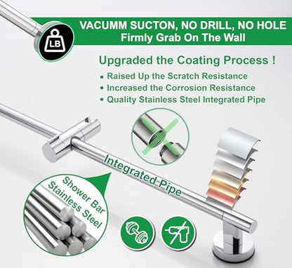 Upgraded 17.7 Inch Shower Slide Bar w/ Waterproof Suction Cup,SUS Metal Bar Heavy Duty, Removable & Adjustable Handheld Shower Head,Wall Mount Drill-Free Install No Tool,Bathroom Wall Protect - color: Chrome Polish