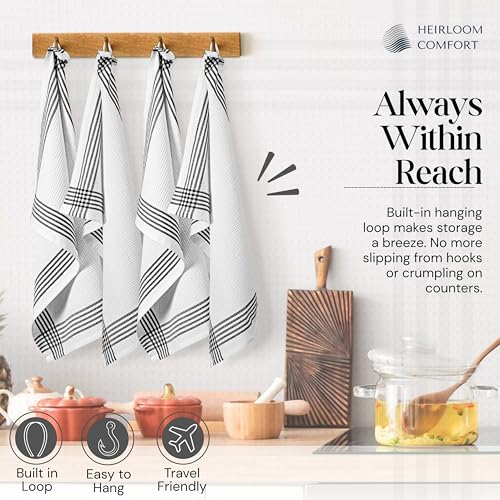 Black and White Kitchen Towels 12 Pack, 16x26 Inch, 100% Cotton Waffle Weave, Super Absorbent, Quick Dry, Reusable Dish Towels for Cleaning, Drying, Cooking, Washing - color: Black, White, style: 12 Pack