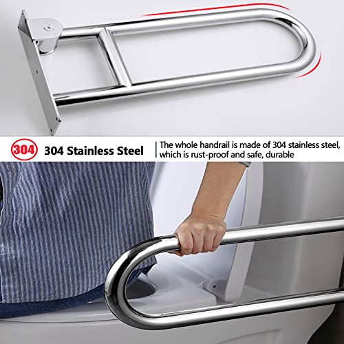 Flip-Up Bathroom Grab Bar 304 Stainless Steel Toilet Safety Handrails 23.6 Inch Foldable Handicap Grab Rail Shower Assist Support for Elderly Seniors Disabled Pregnant,Gloss - color: Gloss