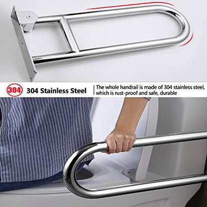Flip-Up Bathroom Grab Bar 304 Stainless Steel Toilet Safety Handrails 23.6 Inch Foldable Handicap Grab Rail Shower Assist Support for Elderly Seniors Disabled Pregnant,Gloss - color: Gloss