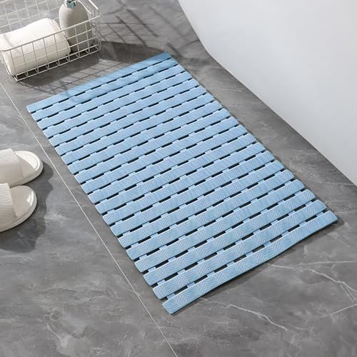 Bathtub Shower Mat, Pet Dog Bathing Non-Slip Mat, Dog Bath mat for tub, Quick Drain Bathtub Mat with Suction Cups & Drain Holes for Bathroom, 27 X 15.7 Inch (Light Blue) - color: Light Blue