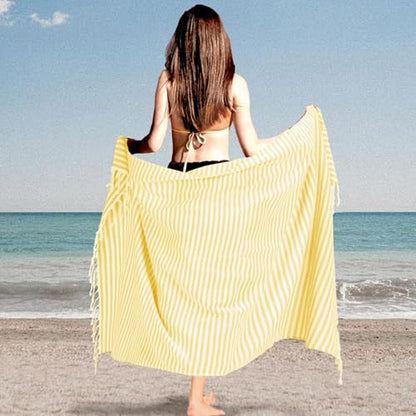Turkish Striped Beach Towels Bulk Oversized 39"x71" Large Bath and Pool Set Quick Dry Lightweight Travel Towel for Adult,100% Cotton TEBT-18-1yellow - color: Yellow, size: 1 Pack
