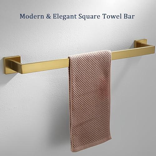 SEIDO 24 Inch Brushed Gold Towel Bar, Heavy Duty & Rust-Proof 304 Stainless Steel Bath Towel Holder, Modern Square Wall Mounted Towel Rack for Bathroom, Kitchen, RV - color: Brushed Gold, size: 24 Inch